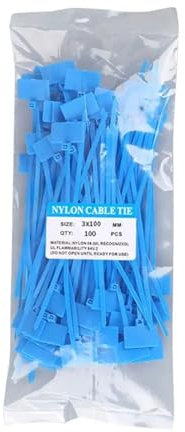Kabeletiketten 100 Stück Kunststoff-Etikettenmarker, Maschendrahtmarker, selbstsichernde Kabelbinder, Kabelanhänger, bunte Anhänger, Kabelbinder, Nylonbinder für die Organisation von Kabeln(Blue)