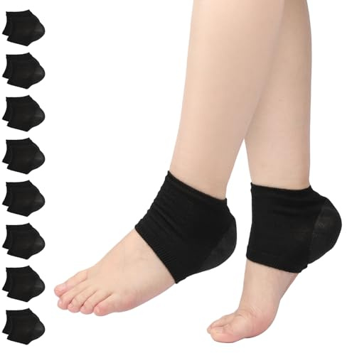 Segbeauty Gel Fersen Socken, 8 Paar Fersensocken, Ferse Offene Zehensocken, Feuchtigkeitsspendende Socken, Weich und Durchlüftet, Offene Zehensocken für Tag Nachtpflege (Schwarz)