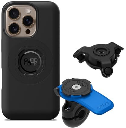 QUAD LOCK Spiegel Handyhalterung für Motorrad mit Vibrationsdämpfer und MAG Hülle für iPhone 16 Pro