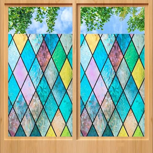 Selbstklebende Folie Wasserdicht 75 x 380 cm, Wasserdicht, Uv-Schutz, Wiederverwendbar, Ohne Kleber Statisch, Milchglasfolie Küche Glastür Milchglas, Kristallgitter