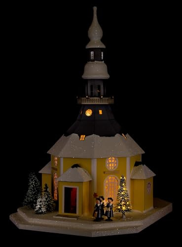 Erzgebirge Palast Lichterhäuser Uhlig Lichterhaus Seiffener Kirche mit Kurrende und Weihnachtsbaum - 42 cm