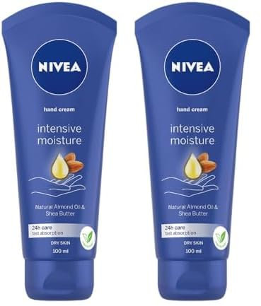 NIVEA Crema de manos hidratante intensiva con aceite de almendras y manteca de karité, 100 ml (Paquete de 2)