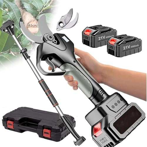 ZenSeFarin Secateur Electrique Professionnel,Secateur Electrique sans Fil 45mm Elagueuse Electrique avec 2 x 4500mah Batteries Rechargeables & LCD Écran,pour Jardin,Arbres fruitiers,WithExtensionRod