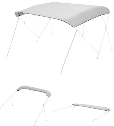 VEVOR Bimini Top Cover Replacement, Fit 4 Bow Boat 600D Polyester Canopy, Waterproof & Sun Protection Boat Awning Canopy with Storage Bag, 96 Lx(91-96) W, Light Grey (Support Frame Not Included)