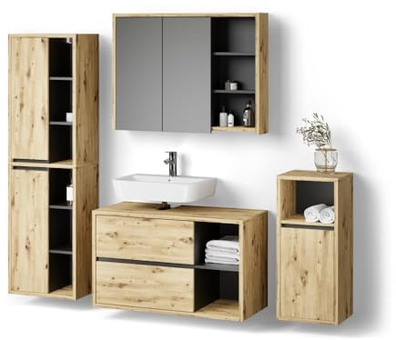 Livinity Ensemble de Meubles de Salle de Bain Vomano, Marron 45 cm | 4 parties
