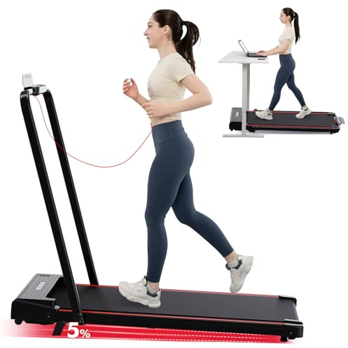 LIKESPORTING Klappbares Elektrisches Laufband, Laufband für Zuhause mit 5% Neigung, 12 km/h, 1400W Walking Machine mit LCD-Anzeige