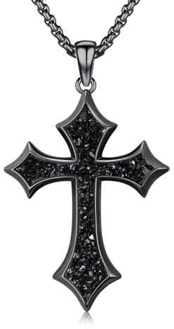 YEESIA Kreuz-Halskette, 925er Sterlingsilber, schwarzes Kreuz-Anhänger, Vintage-Halskette, christlicher Schmuck, Geschenke für Frauen