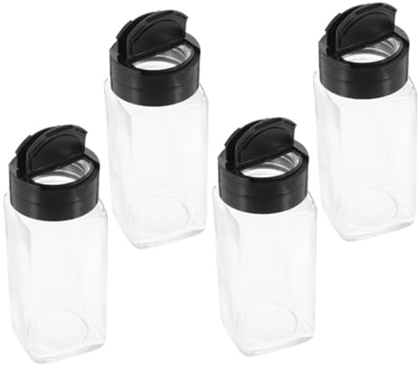 Tarro de Condimentos de Cocina de Vidrio 4piezas, 120ml | Plástico y Vidrio, Cierre Hermético y Anti-goteo, Almacenaje Práctico para Evitar Mezclar Condimentos