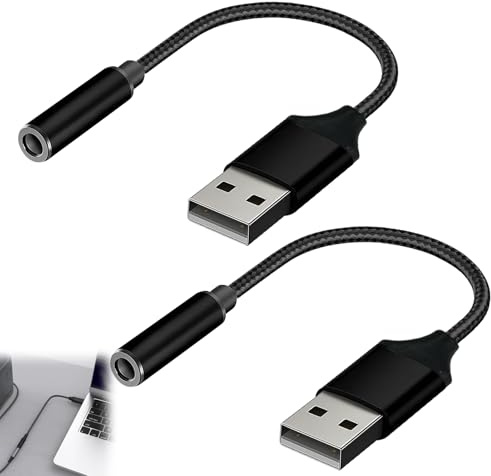 Quvxzy 2 pcs Adaptateur USB vers Jack 3,5 mm, Adaptateur USB Jack, Adaptateur Jack USB, Adaptateur Casque pc, Carte Son stéréo auxiliaire Externe USB A vers 3,5 mm Compatible avec Casque,PC,Linux