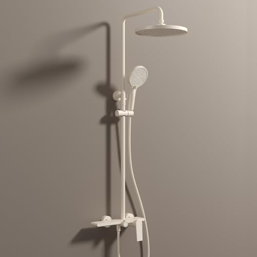 BiaoTeng Columna Ducha Redondo 3 Modos agua Fría y Caliente Columna de Ducha con Grifo Cascada Leche Blanca