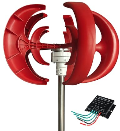 AISINILALAO 12v,﻿12 Turbina eolica di energia Libera V 48V 24V, generatore di energia eolica 12V-220V Alternatore Domestico con MPPT per Sistema Elettrico RV all'aperto (10000W, Rosso)