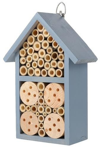 PAMINGONO Insektenhotel Mit Schutzdach Blau Lackiert Bienenhaus Nisthilfe Für Bienen Marienkäfer Schmetterlinge Im Garten