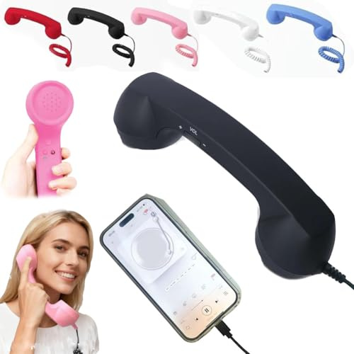 Retro Phone Handset,USB C Retro Phone Handset for iPhone & Android,CellPhone Receiver with Microphone & Speaker,Bluetooth/Type-C Telephone 90s Style Landline Handle Receiver Cell Mobile Phones