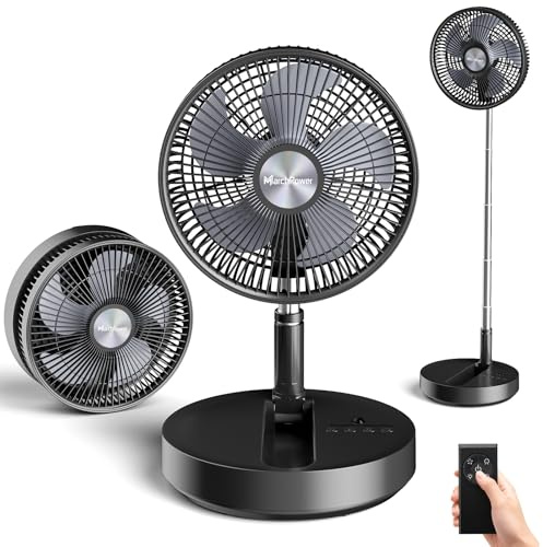 Marchpower Ventilateur sur Pied Silencieux Pliable 4 Vitesses avec Télécommande Minuterie 8H 7200mAh Battery Rechargeable Hauteur Réglable 42.6-97.2cm pour Bureau Table Chambre -Noir