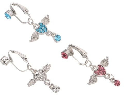 OUNONA 3pcs Bijoux de Nombril pour Femmes sans Piercing en Cuivre et Zircon, Design Forme D'ailes Élégantes et Cœur, Clip Confortable Style Quotidien Décontracté