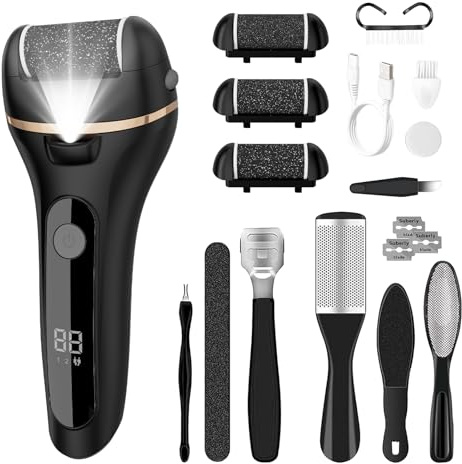 Electric Callus Remover for Feet with 3 Rollers, Waterproof Electric Foot Callus Remover, Rechargeable Portable Foot Scrubber, Professional Pedicure Tools, Foot Care for Dry/Dead Skin, 2 Speed, Black