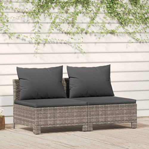 Emmtore Gartensofa 2-Sitzer Garden Furniture with Cushion Lounge Sofa Rattan Lounge Garden Sofa Set mit Kissen Grau Poly Rattan