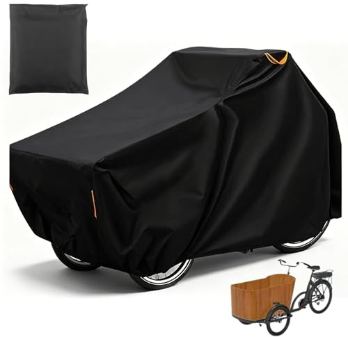 Lastcykelskydd, 220 x 100 x 110 cm, 420D Oxford, cykelskydd, vattentätt, lastcykel, presenning med reflektorremsor och UV-skydd, trehjulingsskydd, lastcykel, cykelskyddshölje för cargocykel