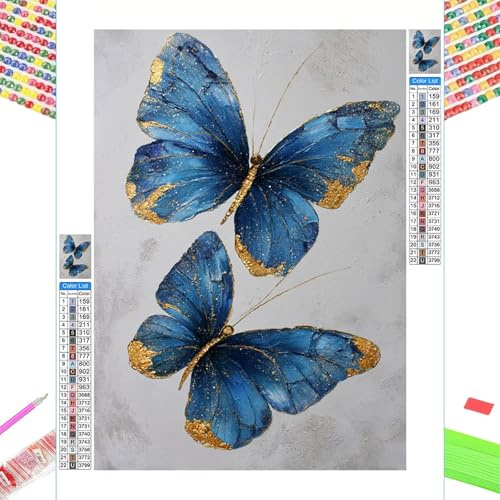 5D Diamond Painting Adultos, Mariposa & Azul Pintura de Diamantes Kit Completo, Cuadros Diamantes 5D Taladro Completo, Manualidades Adultos Bordado de Cristales, Decor de Pared Hogar 50x65cm 1Z-263