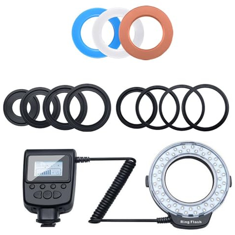 Zwei seitliche LED Kamerablitze mit 4 Filtern, natürlich weich, für die meisten Kameras, Makro Ringblitze mit LCD Controller