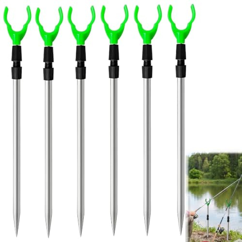 6 Pcs Fishing Rod Holder Set, Fishing Rod Rest, Bankstick Adjustable Extending Rod Rest Fishing Bracket Accessories, Telescopic Fishing Rod Stand Set 40 - 80cm for Sea Lake River Anglers Coarse Carp