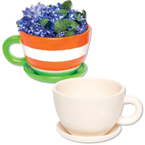 Baker Ross Macetas de Cerámica en Forma de Taza y Platillo (caja de 2) para niños para pintar y decorar