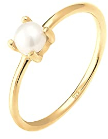 Elli Ring Damen Solitär mit Süßwasserperle in 925 Sterling Silber Vergoldet