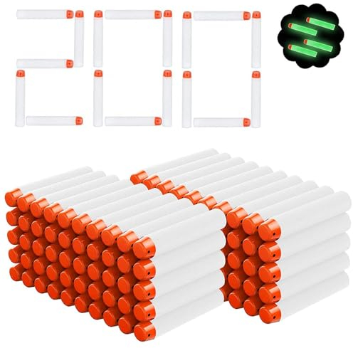 Airlab 200 Pfeile Darts für Nerf Zubehör Leuchten im Dunkeln, Darts Bullets für N-Strike Elite Series, Weiß