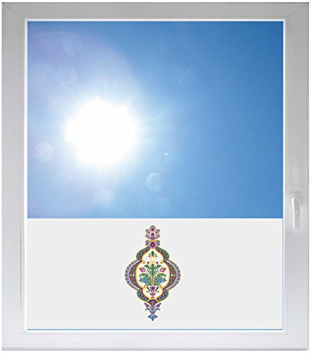 INDIGOS UG - Fensterfolie Blickdicht Ornament Blumen Tribal - 1000x500mm - Sonnenschutzfolie Fenster - Sichtschutzfolie Fenster Bad, Küche, Fenster, Milchglasfolie