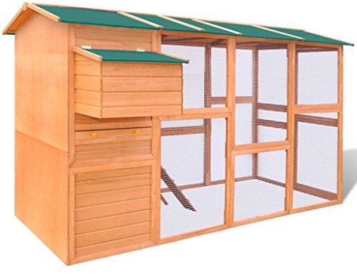 Festnight Hühnerstall Holz Hühnerhaus Hühnervoliere mit Rampe und Nistkasten 295 x 163 x 170 cm