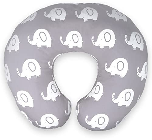 Mommy Leche ™ Stillkissenbezug | weicher, wasserabweisender und maschinenwaschbarer Stoff | Unisex-Design mit grauem Elefanten-Druck | ideal zum Stillen und Flaschenfütterung von Müttern