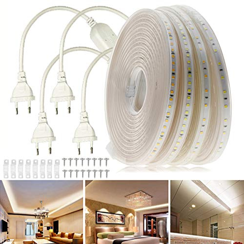 FOLGEMIR 2m Warmweiß LED Band ohne Leitungsdraht, 2835 SMD 120 Leds/m Strip, 220V 230V sehr helle Beleuchtung, IP65 wasserdicht Lichtschlauch