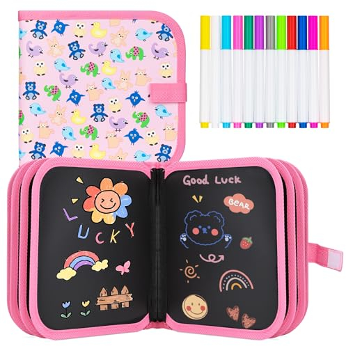 Tarnel Portatile da Disegno per Bambini, Doodle Giocattoli, Riutilizzabile Libro di Pittura, 12 Penne Colorate Cancellabili,14 Pagine, ABS