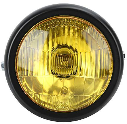 KIMISS Motorcycle Headlight Headlight Replacement Retro Motorcycle Round Headlight Yellow Lens Head Lamp Modification Fits for GN125