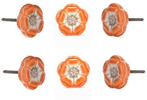 Perilla Home Set of 6 Azalea Orange Ceramic Knob Small Knobs Kitchen Cabinet Cupboard Glass Door Dressser Wardrobe and Drawers Pull Knob