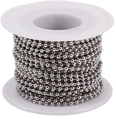 Cheriswelry Kugelkette, 2,5 mm, Edelstahl, für die Herstellung von Schmuck, Halsketten, Armbändern, 90 m lang