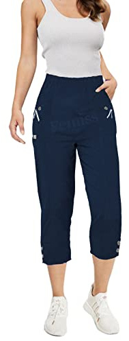 femiss Pantacourt 3/4 pour femme avec élastique, pantalon court doux d'été, grande taille