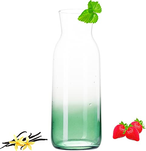 PLATINUX Karaffe aus Glas 1L (max. 1130ml) Grünem Ombré Effekt Wasserkaraffe Wasserkrug Glaskanne Getränkekaraffe