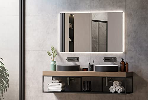BERNSTEIN® LED Einbau-Spiegelschrank UP7012 mit Doppel-Steckdose, Unterputz-Badezimmerspiegel, Dimmbares Spiegellicht, Vormontierter Spiegel - Breite:120cm