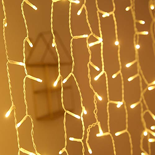 NAIZY Lichterkette 10m 400LEDs Eisregen Lichterkette Warmweiß Lichtervorhang mit 8 Leuchtmodi Speicherfunktion Lichtervorhang IP44 Wasserdicht Weihnachtsbeleuchtung Deko für Innen-Außen