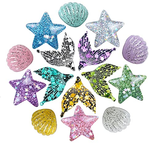 WiDream 15 Stück Dekorationen von Meerestieren, Basteln Seestern, Deko Muscheln, Meerjungfrauenschwanz Ornament, für Landschaft Aquarium, Raumdekoration, DIY Bilderrahmen,Kunsthandwerk