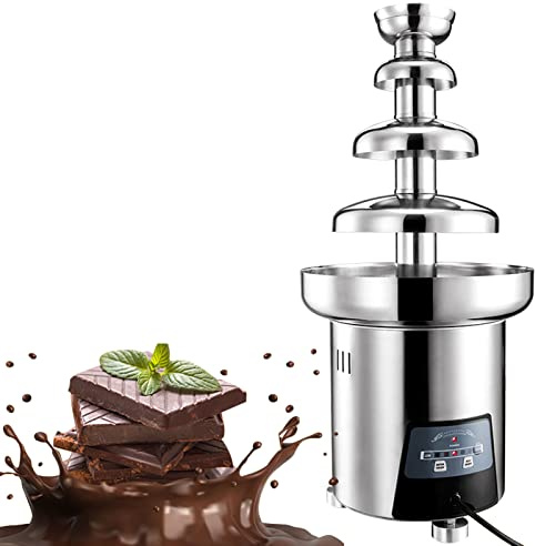 Stainless Steel Chocolate Fondue Waterfall with Temperature Control, 4 Tier Commercial Chocolate Fountain,Sauce Melting Pot Perfect for Cheese, BBQ Sauce