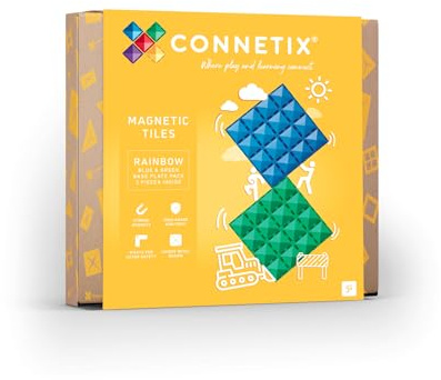 CONNETIX Magnetic Tiles Rainbow Blue & Green Base Plate Pack, 2 Pieces