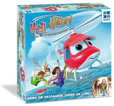 Megableu | Heli Henri - Der Rettungshelikopter | lustiges Kinderspiel | witziges Familienspiel | lustiges 3D Partyspiel für Kindergeburtstage | Mit drehendem Helikopter | Für 2-4 Spieler ab 5 Jahren