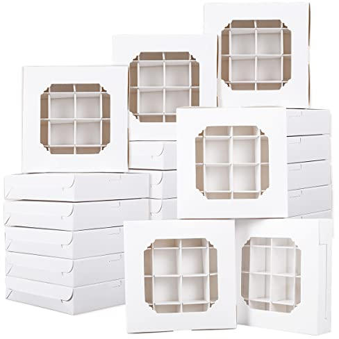 20pcs Empty Sweet Boxes with Inserts and Window Cupcake Boxes Pick and Mix Containers Christmas Packaging Celebration Cake Chocolate Tray Boxes for Wedding Gift, Truffles, Pastries, Cookies