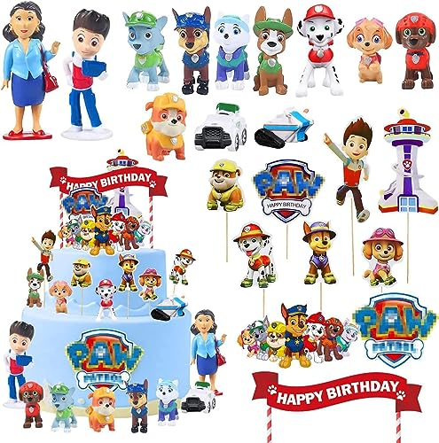 22 Stück Tortendekoration Cake Topper Set,Happy Birthday Kuchen Deko,Tortenfiguren,Cartoon Anime Figuren Geburtstag Tortendeko,Kuchen Figuren Set