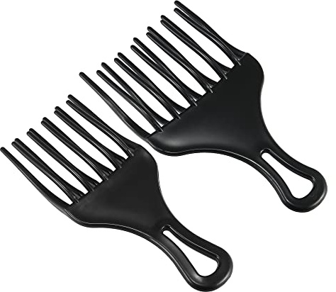 VOCOSTE 2uds Afro Pelo Peine, Grande y Pequeño Pelo Tenedor Peine Peluquería Estilista Herramienta para Rizado Pelo para Hombre Mujer Plástico, Negro