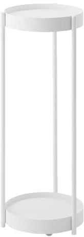 YAMAZAKI 4366 TOWER 2-stöckiger Pflanzenständer mit Rollen, weiß, Stahl/Polypropylen, minimalistisch, 25 x 26.5 x 70 cm