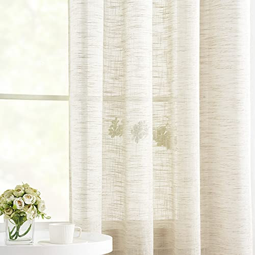 Linen Sheer Curtains for Bedroom 54inch Length Natural Beige Sheer Curtains for Living Room Kitchen Light Filtering Country Rustic Window Curtain Panels for Home Office Grommet Top 52W 1 Pair