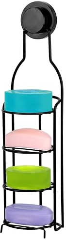 BELLE VOUS Jabonera Ducha Sin Taladro 4 Niveles Negra - Jabonera Pared con Ventosa - Cesta para Baño - Jabonera Champú Solido a Prueba de Óxido - para Rasuradoras, Esponja, Jabón y Más